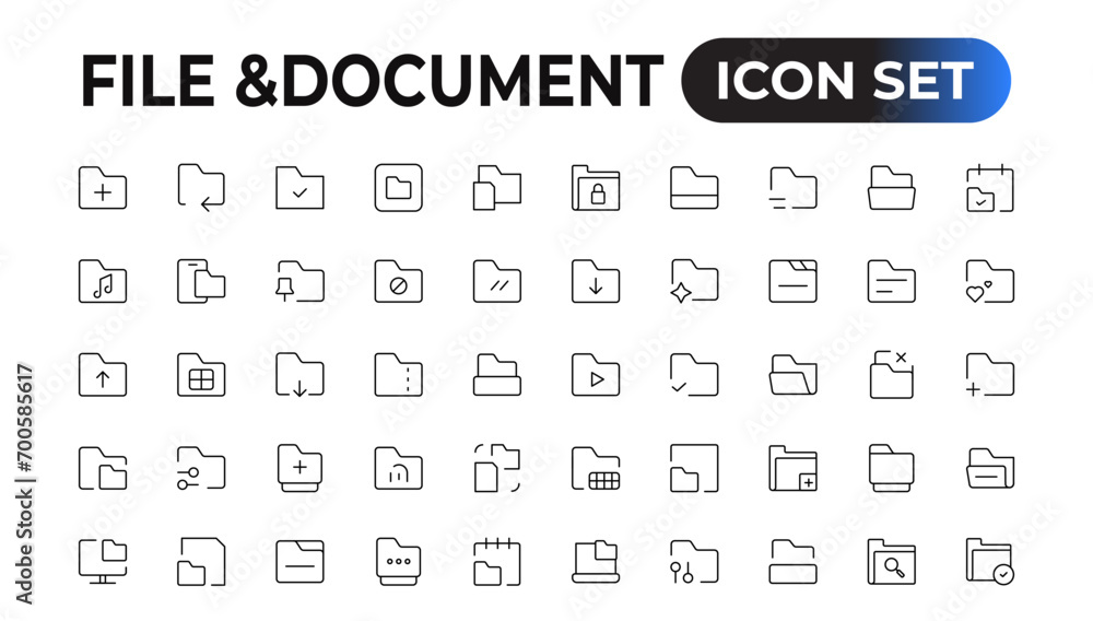 Poster set of file and document icons. simple line art style icons pack. vector illustration.