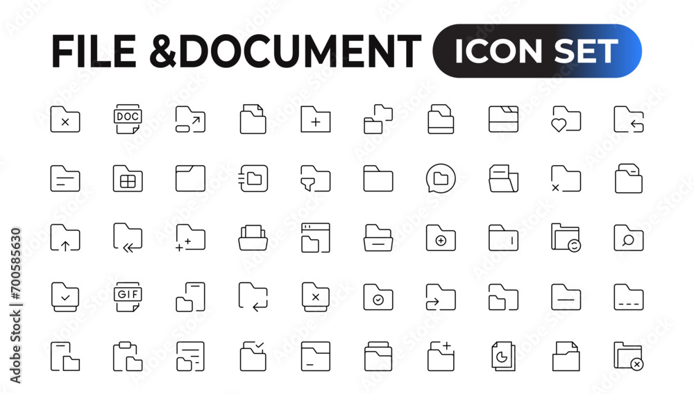 Aufkleber set of file and document icons. simple line art style icons pack. vector illustration.