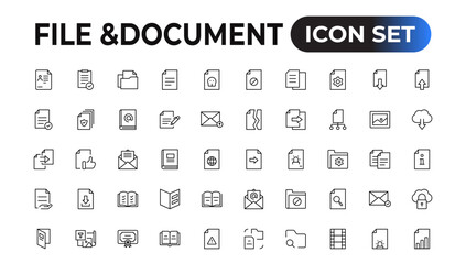Set of file and document Icons. Simple line art style icons pack. Vector illustration.