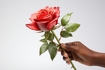 Hyper-Realistic Boy's Hand Holding a Red Rose"