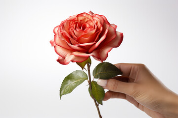 Hyper-Realistic Boy's Hand Holding a Red Rose"