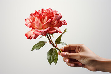 Hyper-Realistic Boy's Hand Holding a Red Rose"