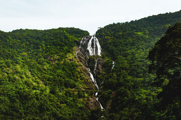 A breathtaking view of Dudhsagar Waterfall, Goa, India.