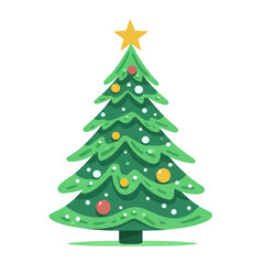 a stylized Christmas tree, complete with colorful baubles and a golden star, set against a clean, white background