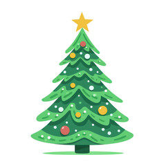 Fototapeta premium a stylized Christmas tree, complete with colorful baubles and a golden star, set against a clean, white background
