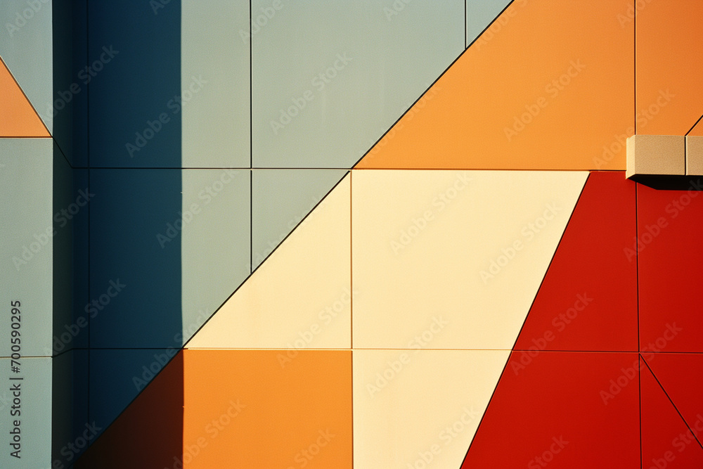 Poster a dynamic fusion of geometric forms and warm colors, evoking emotional depth.