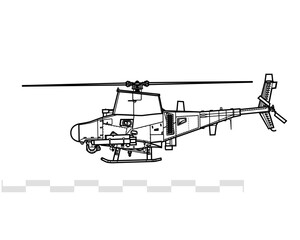 Northrop Grumman MQ-8B Fire Scout. Vector drawing of unmanned autonomous helicopter. Side view. Image for illustration and infographics.