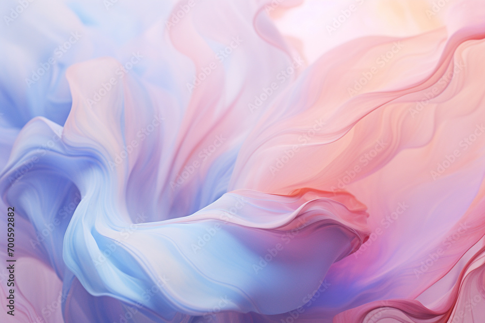 Poster an abstract photograph showcasing the fusion of pastel hues in a dreamlike swirl, offering a serene 