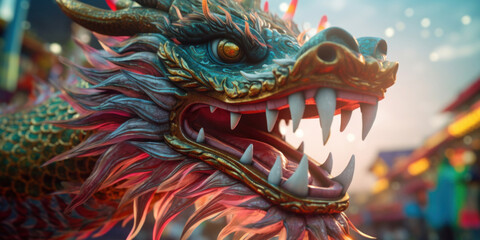 Fototapeta premium Chinese dragon as a character for the dragon dance at the Chinese New Year festival. Celebration.