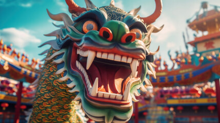 Fototapeta premium Chinese dragon as a character for the dragon dance at the Chinese New Year festival. Celebration.