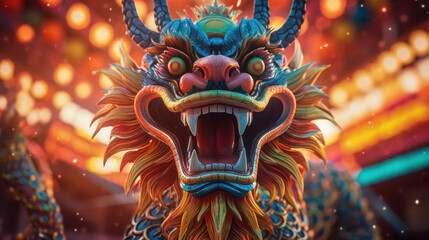 Fototapeta premium Chinese dragon as a character for the dragon dance at the Chinese New Year festival. Celebration.