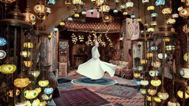 Sufi Whirling Dervish dance in traditional dress. Turkey