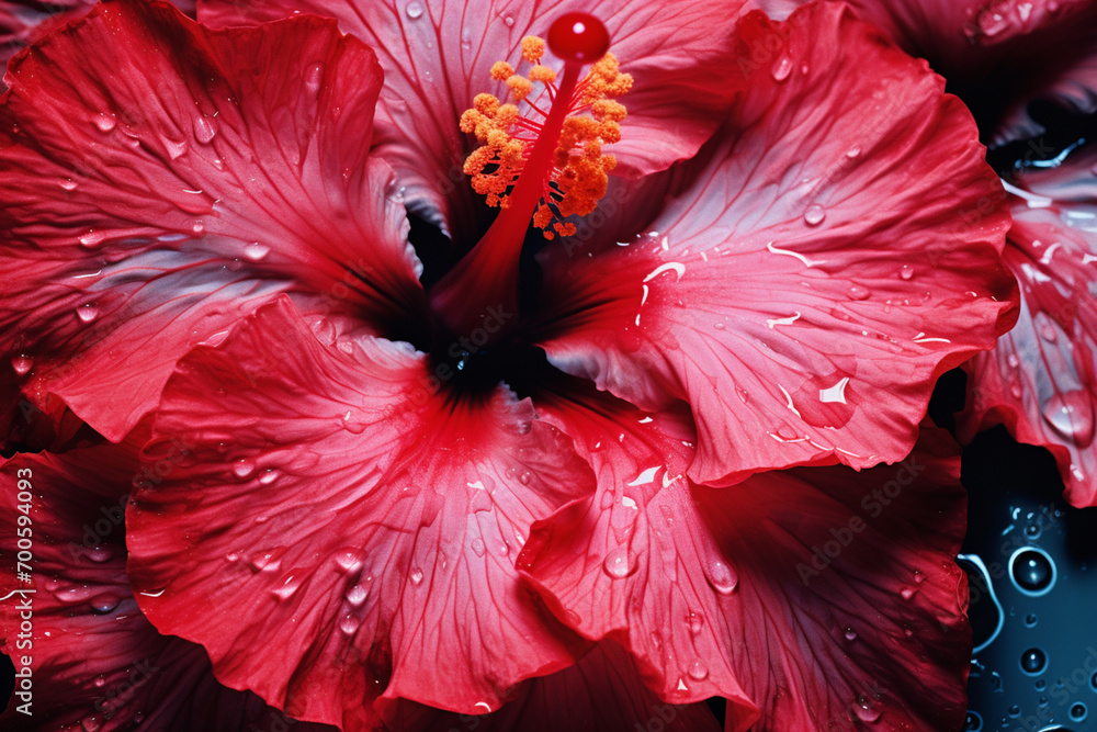 Fototapete the mesmerizing patterns of a hibiscus in macro, highlighting the vibrant colors and the intricate d