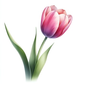 beautiful pink tulip flower watercolor paint for card decor