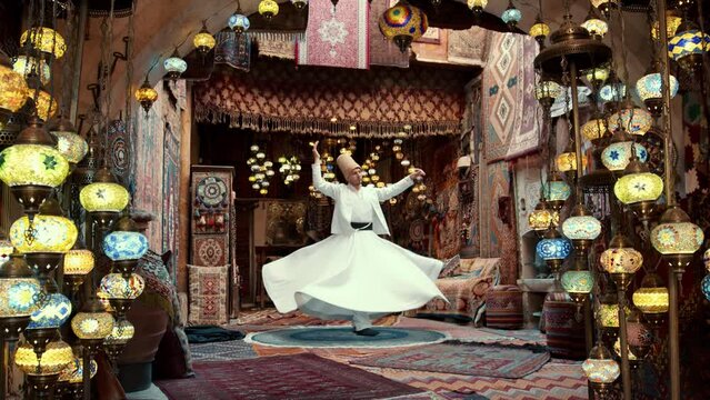 Sufi Whirling Dervish dance in traditional dress. Turkey