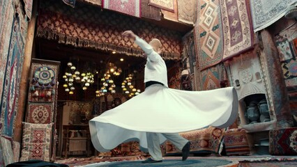 Sufi Whirling Dervish dance in traditional dress. Turkey