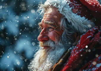 happy smiling Santa Claus with hat in Christmas background