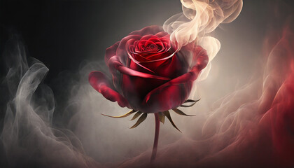 Róża, piękne kwiaty w dymie, dekoracja ścienna, tło, generative ai