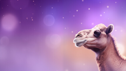 Camelo isolado em um fundo roxo, lilás e lavanda
 com luzes desfocadas - Fundo de tela 