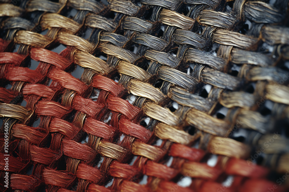 Fototapete the intricate texture of a woven fabric captured in macro, revealing the fine threads, patterns, and