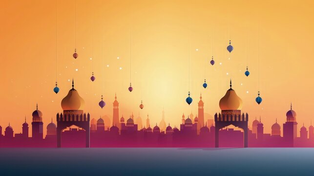 Islamic new year design with hanging lantern poster 