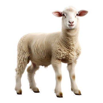 Sheep standing, isolated on transparent or white background
