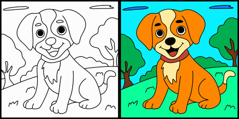 Coloring page outline of cartoon dog
