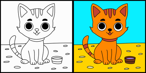 Coloring page outline of cartoon cat
