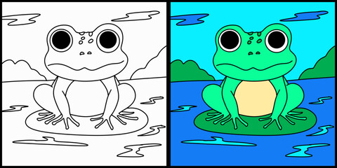 Coloring page outline of cartoon frog
