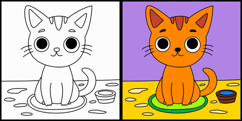 Coloring page outline of cartoon cat
