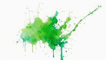 Green watercolor paint splashes texture on white background