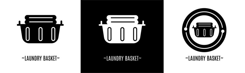 Basket logo set. Collection of black and white logos. Stock vector.