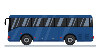 Regional blue bus in flat style. Side view. Vector illustration