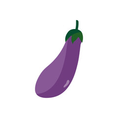 Eggplant vegetable icon. Flat cartoon aubergine isolated on white background. Cartoon eggplant emoji icon, aubergine symbol. Vector vegetable clip art illustration.