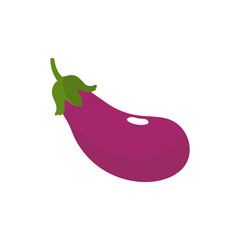 Eggplant vegetable icon. Flat cartoon aubergine isolated on white background. Cartoon eggplant emoji icon, aubergine symbol. Vector vegetable clip art illustration.