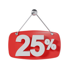 Obraz na płótnie Canvas Discounts and allowances Price tag 25 Percent Off 3d illustration