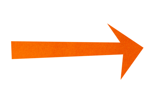 Orange paper arrow sign on transparent background