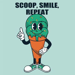 Ice Cream Character Design With Slogan Scoop, smile, repeat