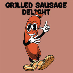 Sausage Character Design With Slogan Grilled sausage delight