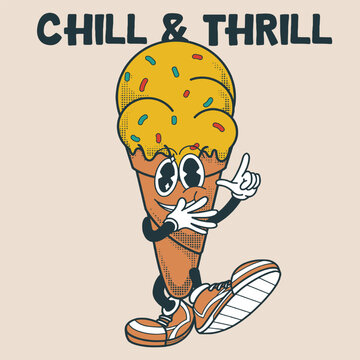 Ice Cream Character Design With Slogan Chill & thrill