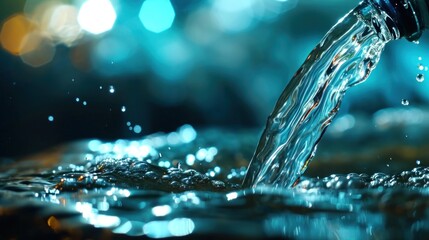 A close up of a water faucet with bubbles coming out, AI - obrazy, fototapety, plakaty