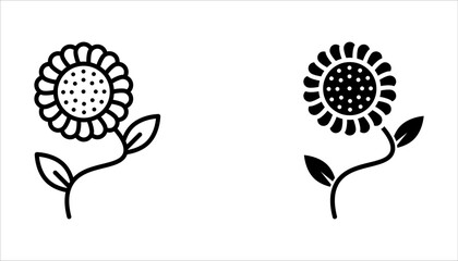 Sunflower icon set. Flat design icon collection isolated on black and white background.
