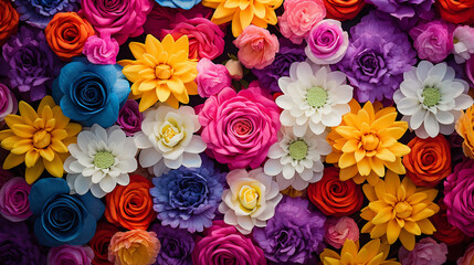 Colorful background of flowers. A Spectrum of multi colored background aligned 