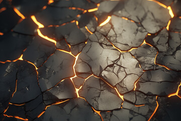 The background of the cement surface is cracked and light comes out of the cracks.