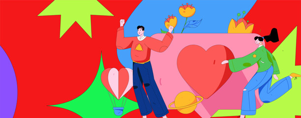 Happy Valentine's Day flat character vector concept business hand drawn illustration
