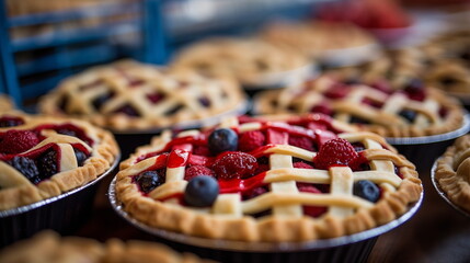 A group of pies with berries - obrazy, fototapety, plakaty