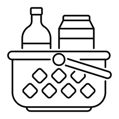 Dairy and Milk products in basket Concept, Thanksgiving Day Essentials Vector line icon Design, Harvest festival Symbol, Secular holiday Sign, Religious and cultural traditions Stock Illustration