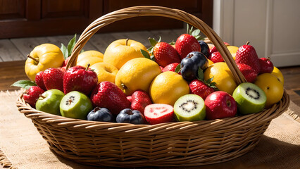 Fresh fruit basket filled with a variety of fruits