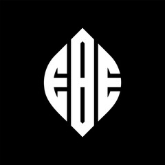 Obraz premium EBE circle letter logo design with circle and ellipse shape. EBE ellipse letters with typographic style. The three initials form a circle logo. EBE Circle Emblem Abstract Monogram Letter Mark Vector.