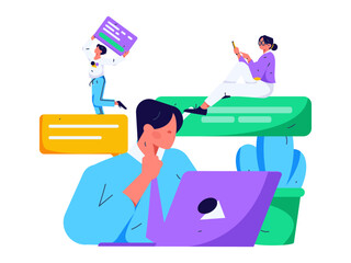 Flat vector illustration of business people operating work scene
